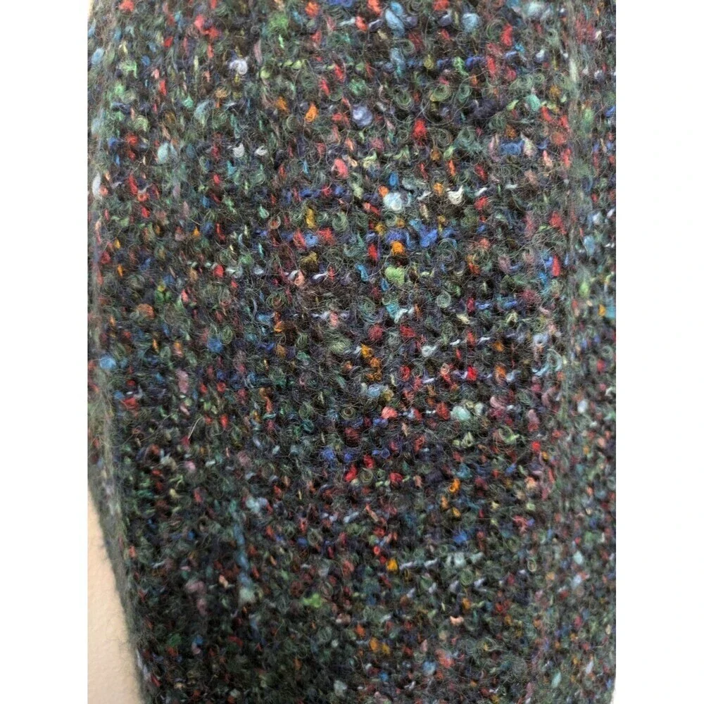 Vintage Y2K Blue Multicolored Rainbow Wool Blend Tweed Boucle Pencil Skirt sz XS